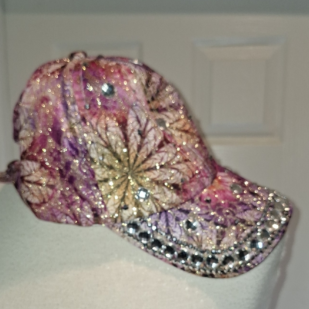 Designer FRANCE CLASSICAL FASHIONABLE Embellished Pink Cap 1 Size Fit All - Picture 4 of 16